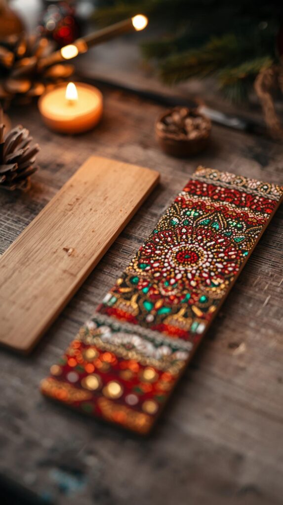 Close-up of a handmade mandala bookmark created during the Christmas Mandala Gift Session at CafΓ© Azure in Naxxar.