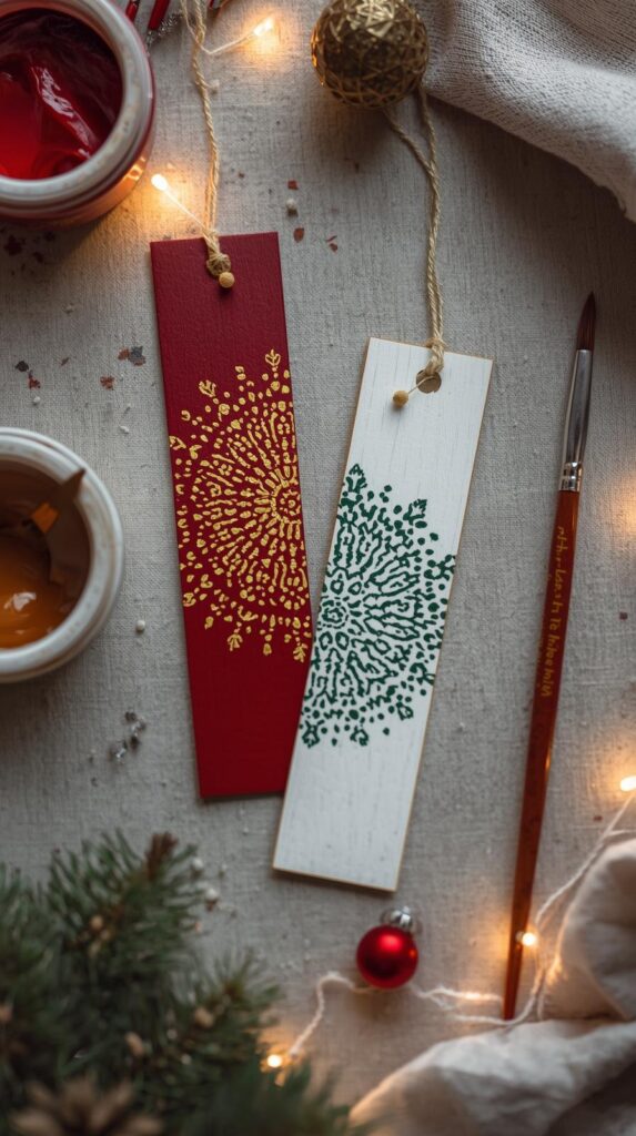 Peaceful Christmas dot art session in Malta β handmade mandala bookmarks drying on a wooden table.
